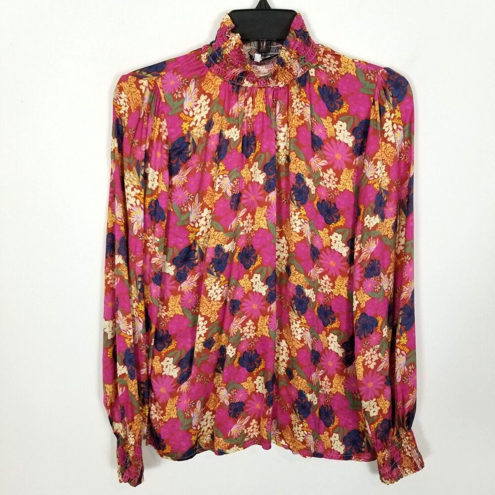 FRNCH Paris Women Cambria Long Sleeve Floral Blouse Top Sz S Floral Multicolor